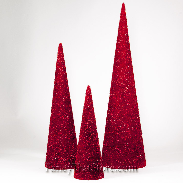 Red Cone Trees Set of 3