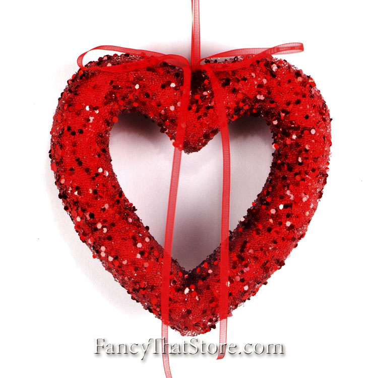 Glittered Red Heart Ornament 6 Inches
