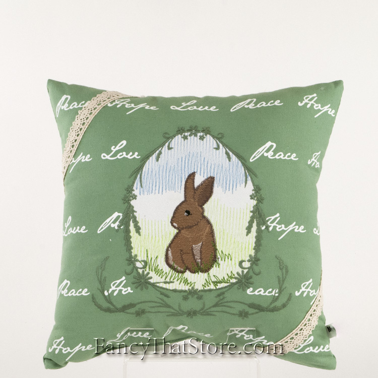 Embroidered Bunny Pillow Green