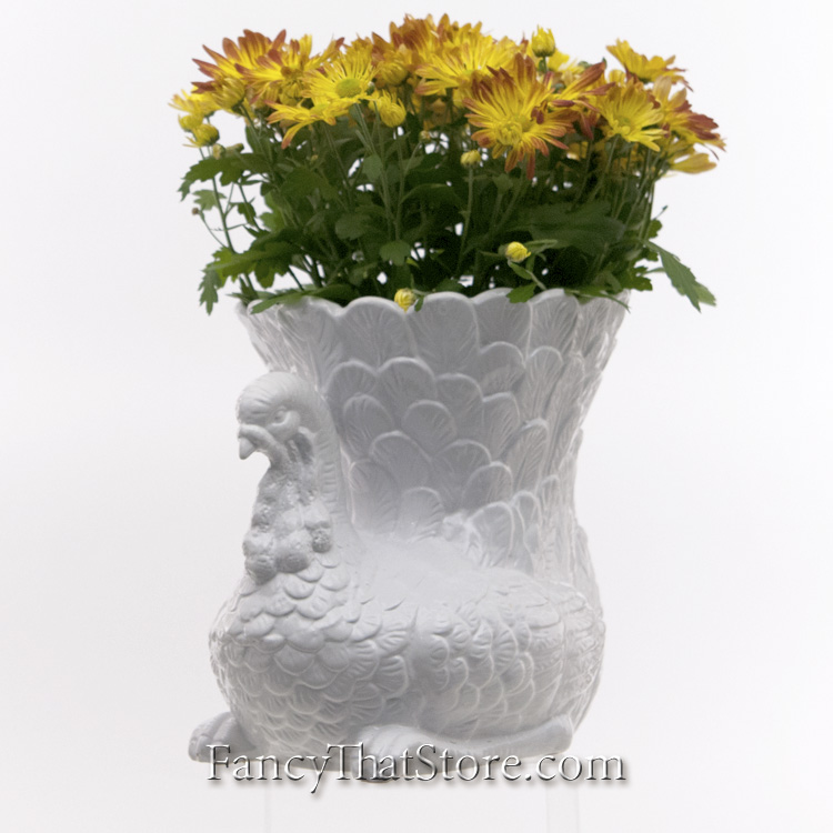 White Ceramic Turkey Vase with Plant