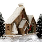Wood House with Snow Covered Roof